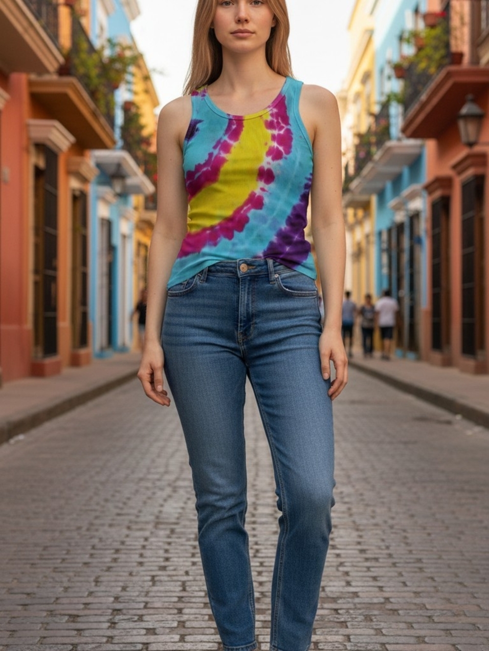 New Handmade Fan Tie-Dye Scoop Neck Tank Top Size Xlg